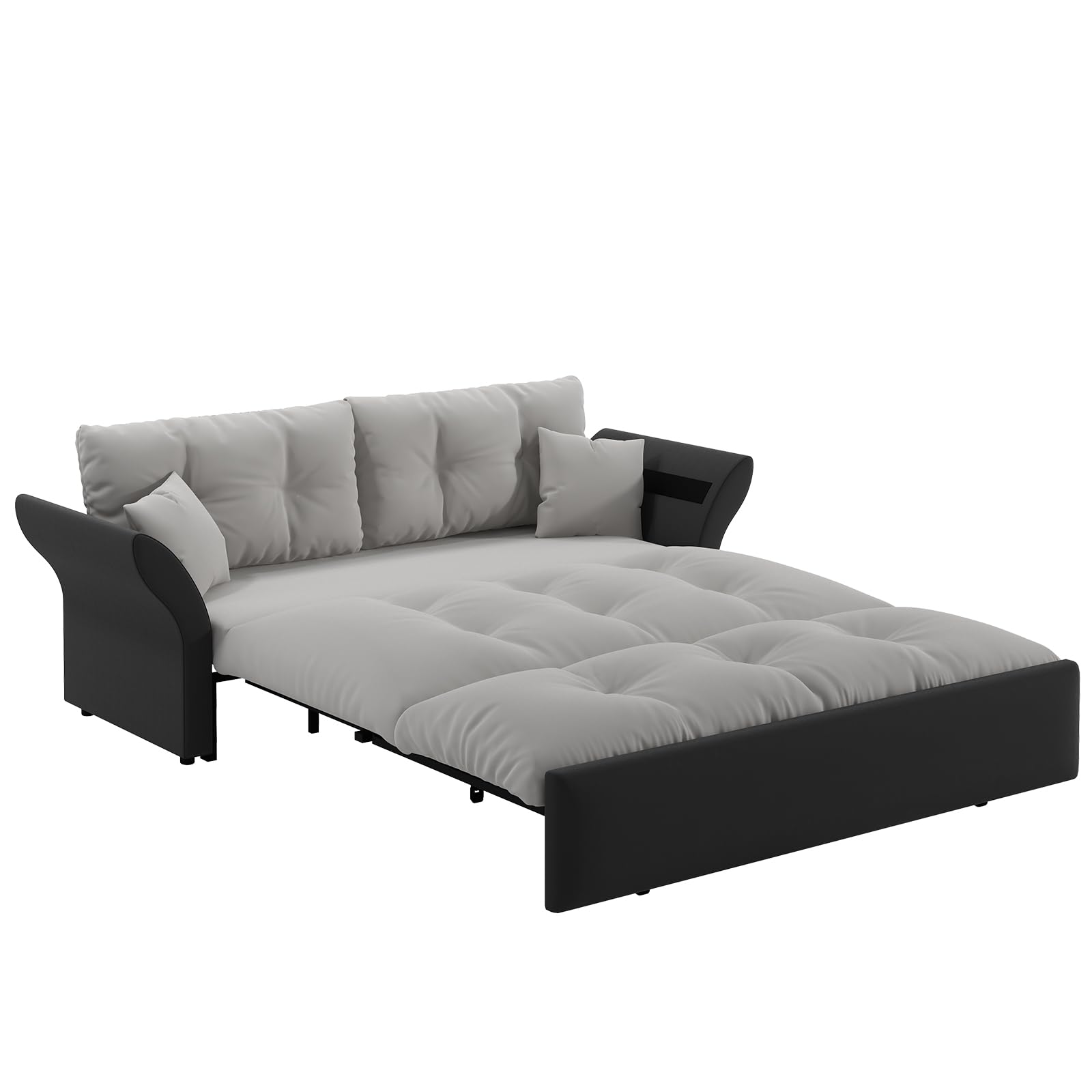 KIVENJAJA 74.8” Queen Pull Out Sofa Bed, 3 in 1 Convertible Sleeper Sofa Futon Pullout Couch, Velvet Tufted Cloud Loveseat with 2 Pillows for Living Room Bedroom Apartment, Grey