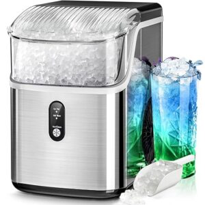 nugget ice maker countertop, 35lbs/24h portable ice maker machine with chewable ice, crushed ice maker countertop with self-cleaning function/ice basket/ice scoop for home & kitchen & office(sliver)