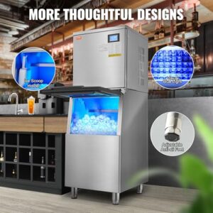 VEVOR Commercial Ice Maker, 450LBS/24H Ice Making Machine with 300LBS Large Storage Bin, 1000W Auto Self-Cleaning Ice Maker Machine with 3.5-inch Touchscreen for Bar Cafe Restaurant Business