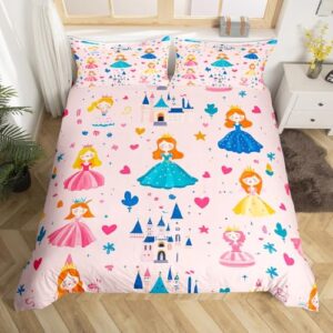 feelyou kids dreamy princess duvet cover king size, castle bedding set boys girls magic castle comforter cover cute cartoon teens bedspread cover bedroom decor quilt cover (no comforter)