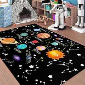 JPSBJWJ Space Rug for Kids Room - Solar System Rug Outer Space Rug for Kids Room Galaxy Rugs for Kids Bedroom Galaxy Planet Print Rug Space Themed Educational Learning Area Rug for Bedroom,2'5''×4'