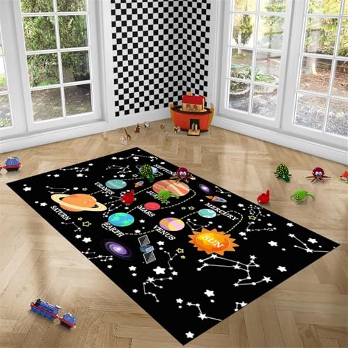 JPSBJWJ Space Rug for Kids Room - Solar System Rug Outer Space Rug for Kids Room Galaxy Rugs for Kids Bedroom Galaxy Planet Print Rug Space Themed Educational Learning Area Rug for Bedroom,2'5''×4'