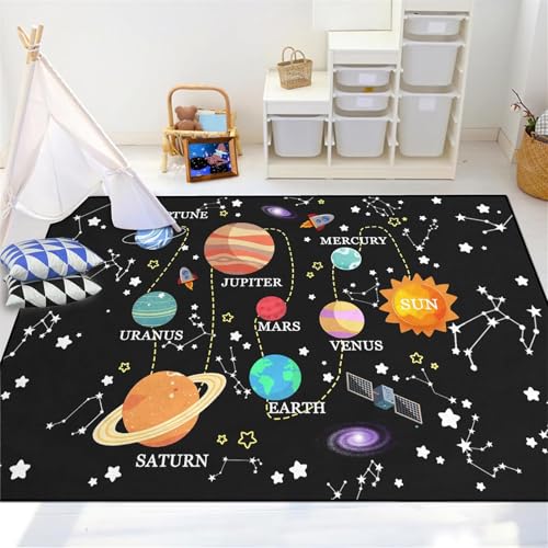 JPSBJWJ Space Rug for Kids Room - Solar System Rug Outer Space Rug for Kids Room Galaxy Rugs for Kids Bedroom Galaxy Planet Print Rug Space Themed Educational Learning Area Rug for Bedroom,2'5''×4'