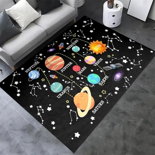 JPSBJWJ Space Rug for Kids Room - Solar System Rug Outer Space Rug for Kids Room Galaxy Rugs for Kids Bedroom Galaxy Planet Print Rug Space Themed Educational Learning Area Rug for Bedroom,2'5''×4'