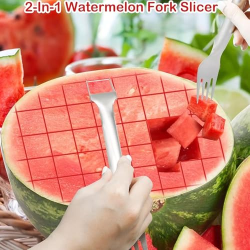 2-in-1 Watermelon Fork Slicer Cutter Slicer Tool, Dual Head Fruit Cutter, Watermelon Fork Slicer Cutter