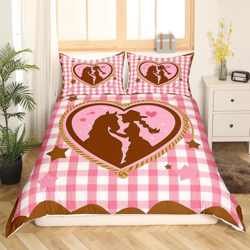 Feelyou Kids Western Cowgirl Duvet Cover Twin Size, West Cowboy Bedding Set Boys Girls Dreamy Princess Comforter Cover Cute Horse Bedspread Cover Quilt Cover (No Comforter)