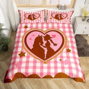 feelyou kids western cowgirl duvet cover twin size, west cowboy bedding set boys girls dreamy princess comforter cover cute horse bedspread cover quilt cover (no comforter)