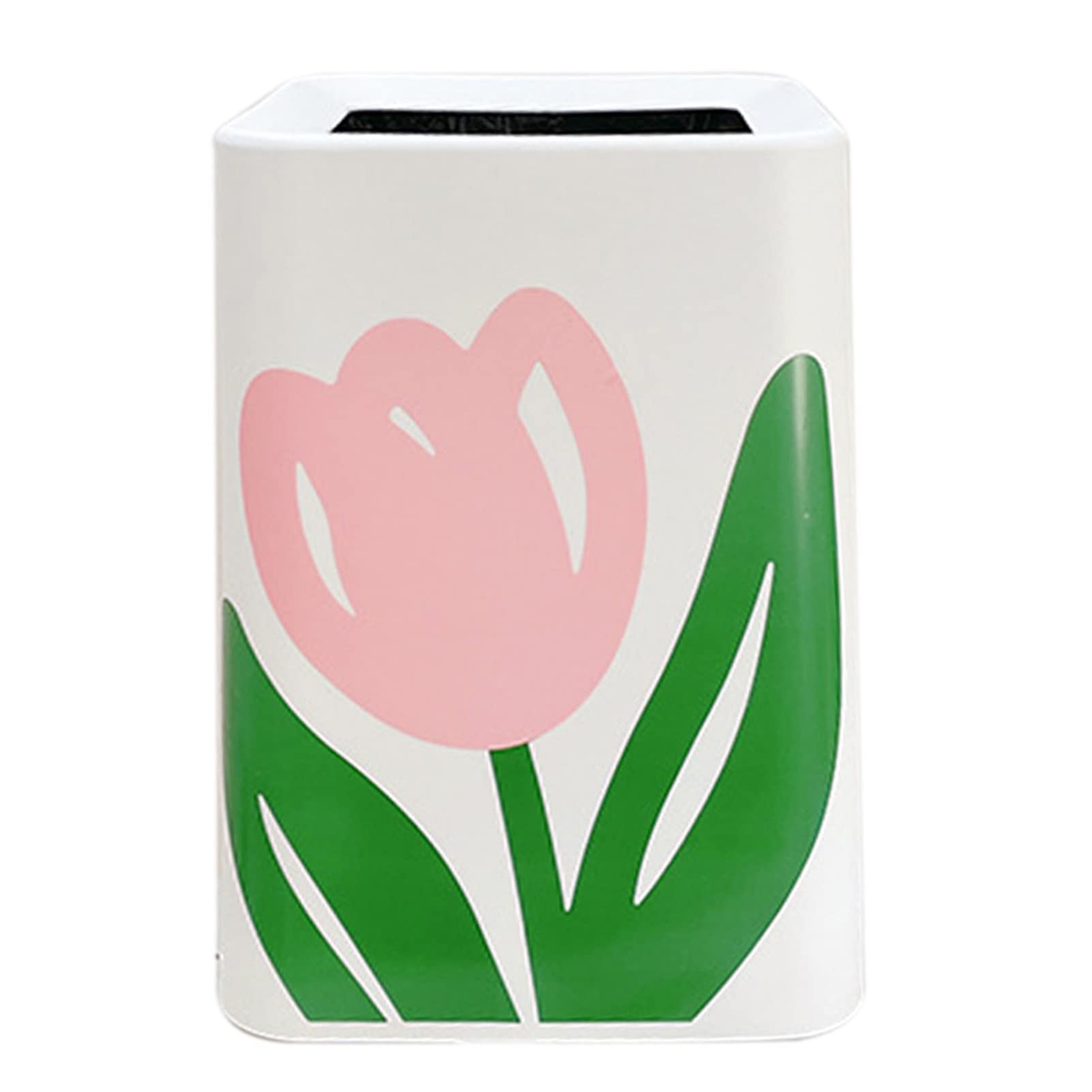 Floral Trash Can Large Mouth Cute Appearance Modern Style Garbage Waste Basket for Kitchen Bathroom Bedroom (Square Small Size)