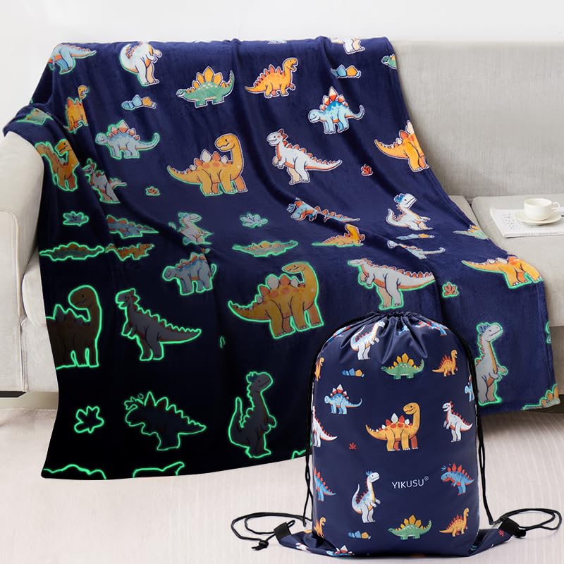 Glow in The Dark Dinosaur Blanket, Dinosaur Gifts Toys for Boys Kids, Best Christmas Birthday Valentine's Day Easter Presents for Kids Age 1-12 Year Old, Child Toddler Teen Soft Cozy Throw 50"x60"