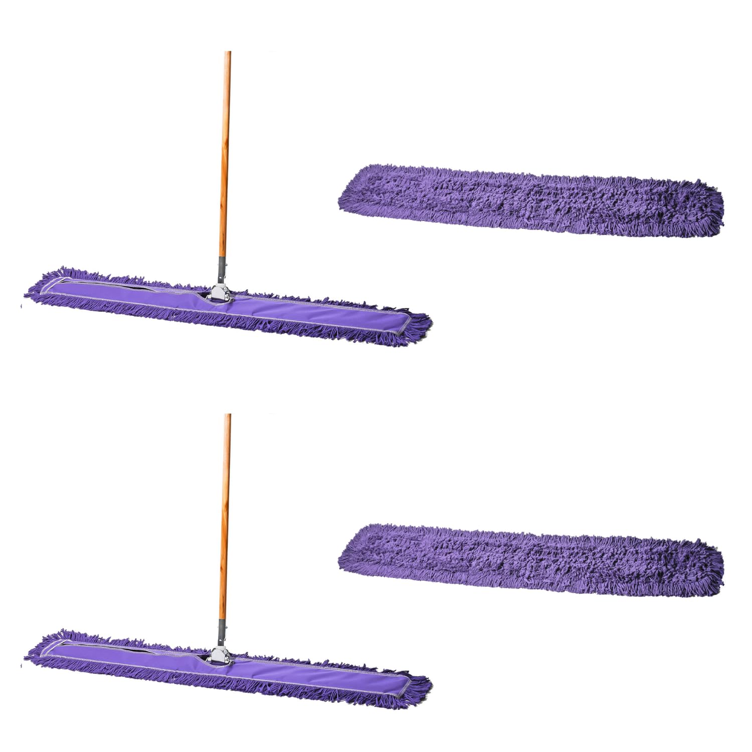 Tidy Tools 48 Inch Purple Dust Mop with Wood Handle and 48 Inch Purple Dust Mop Refill Bundle - 2 Mop Sets and 2 Refills