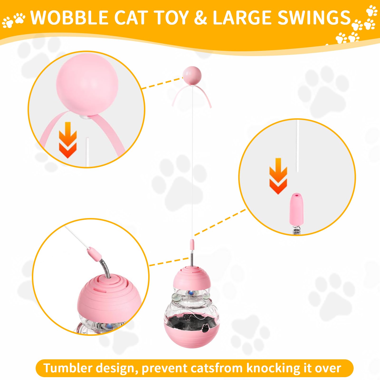 COSOWO Cat Interactive Toys Engaging Wand, Slow Food Treat Dispenser, and Tumbler Design for Indoor Cats Durable, Non-Toxic, Ideal for Exercise and Boredom Relief Gift for Kitten, Pink