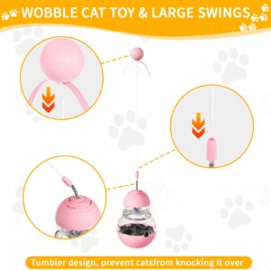 COSOWO Cat Interactive Toys Engaging Wand, Slow Food Treat Dispenser, and Tumbler Design for Indoor Cats Durable, Non-Toxic, Ideal for Exercise and Boredom Relief Gift for Kitten, Pink