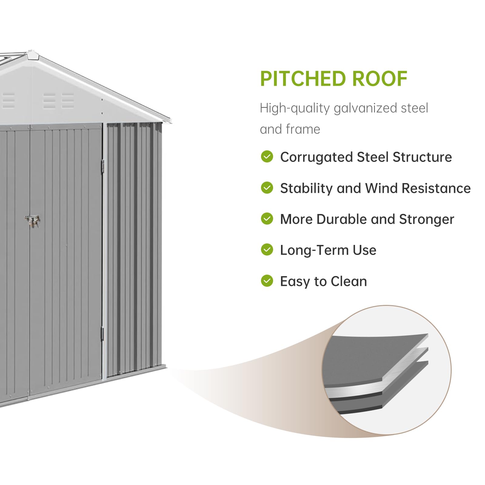 Zstar Metal Outdoor Storage Shed 7.5 x 8.5 FT, Waterproof Metal Garden Sheds with Updated Frame Structure & Lockable Double Door, Utility and Tool Garden Shed for Backyard, Garden, Patio, Grey