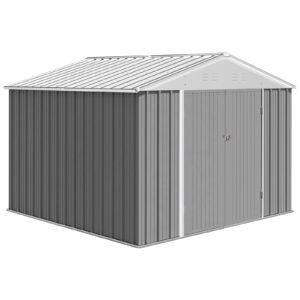 zstar metal outdoor storage shed 7.5 x 8.5 ft, waterproof metal garden sheds with updated frame structure & lockable double door, utility and tool garden shed for backyard, garden, patio, grey