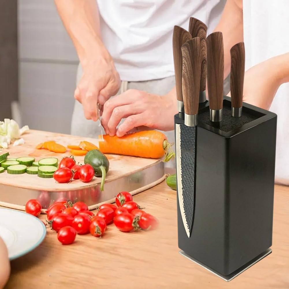 Resafy Magnetic Knife Wooden Block Black 360 Rotatable Knife Holder Rack Magnetic Stands with Strong Enhanced Magnets Kinves Strip