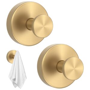 ukqrrtc 2pcs suction cup hooks 15lbs stainless steel suction cup shower hook waterproof rustproof bathroom towel hanger no-drill towel coat hook for mirrors tiles glass (gold)