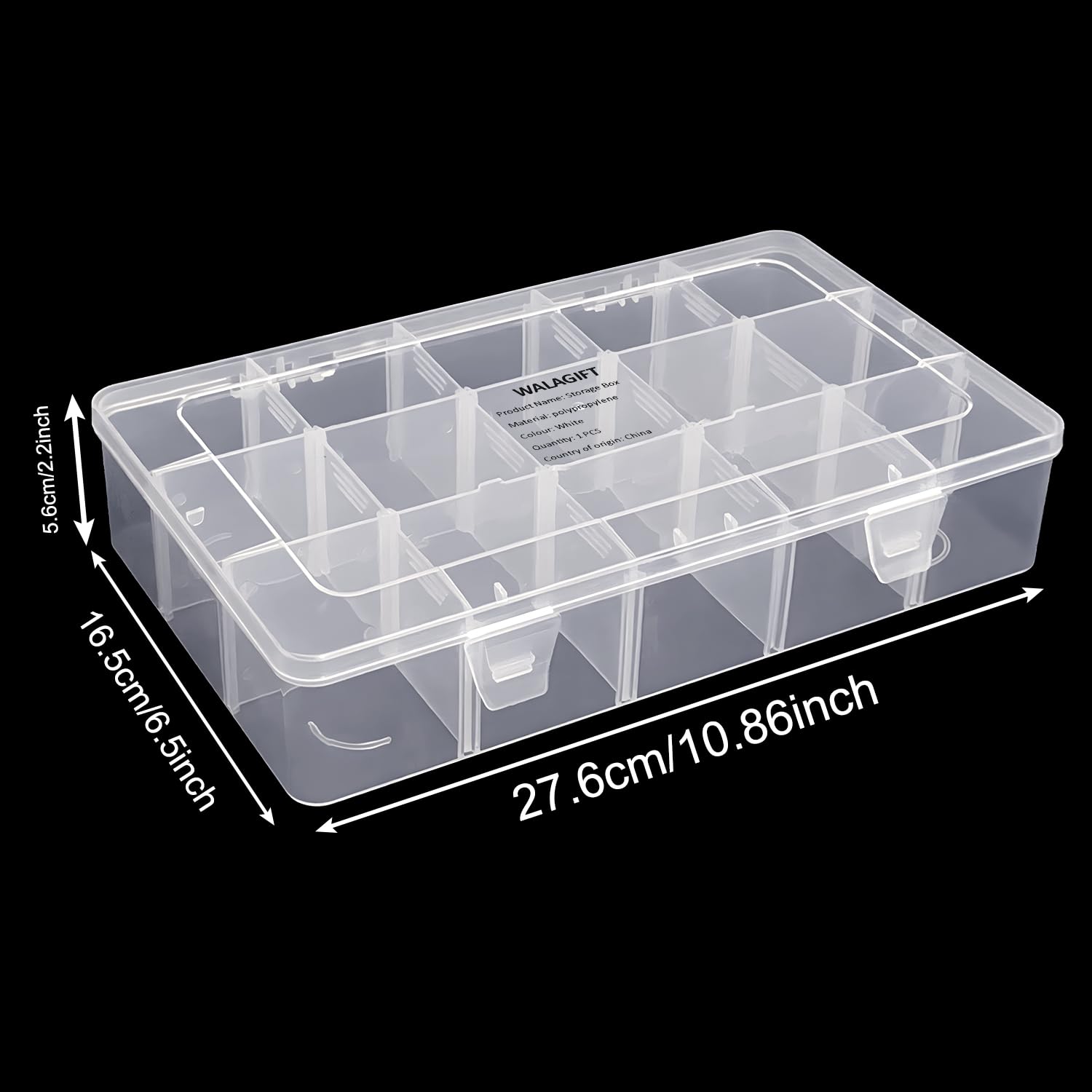 WALAGIFT Storage Organizer with Adjustable Dividers, 15 Grids Plastic Storage, Durable Transparent Compartment Storage Box for Beads, Jewelry, Screws, and Craft Supplies