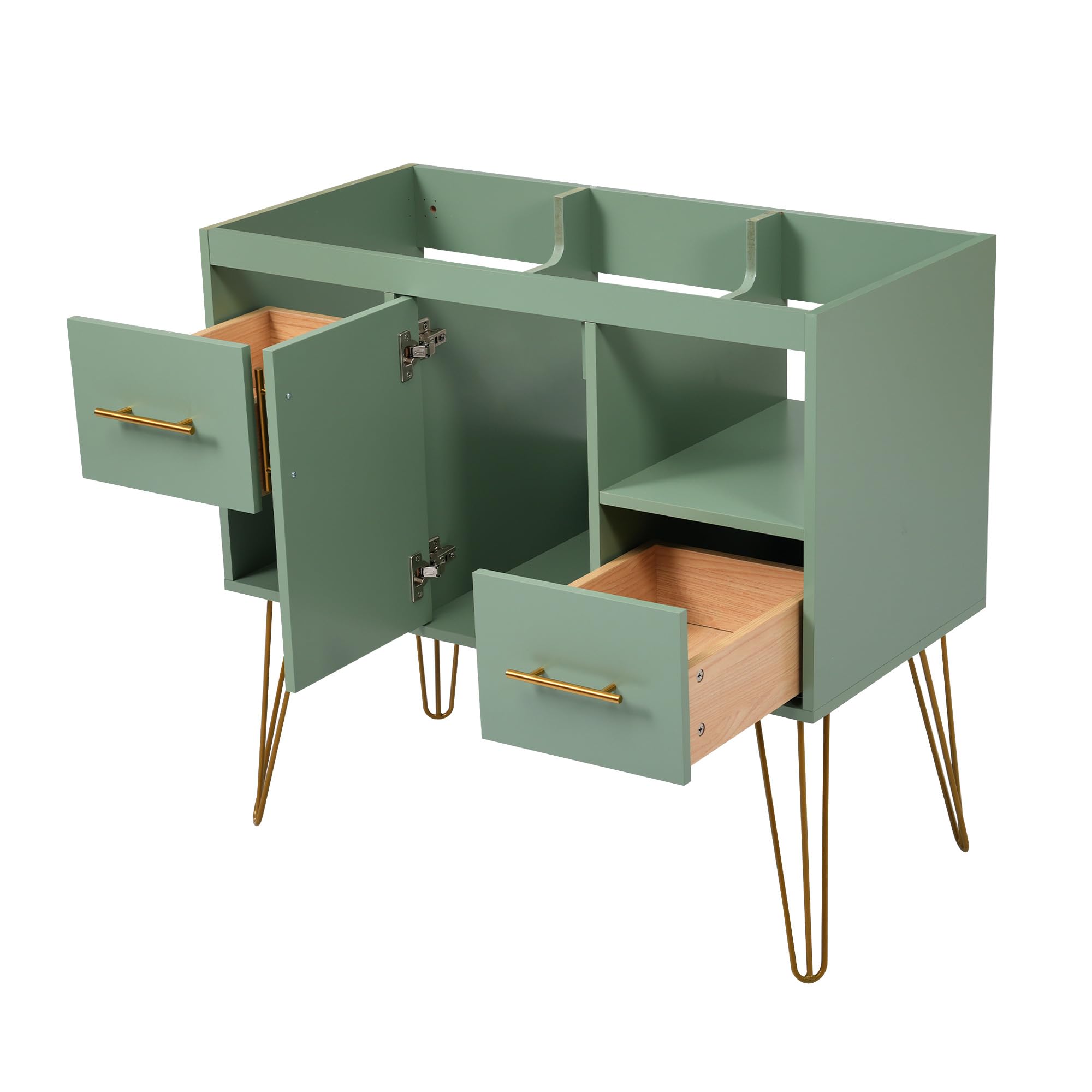 Merax 36" Bathroom Vanity Without Sink, Modern Freestanding Bath Room Storage Cabinet with 2 Drawers & 2 Compartments, Solid Wood Frame, Green