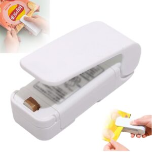 portable mini sealing machine, 2024 mini bag sealer 2 in 1 sealer and cutter handheld heat vacuum sealer portable resealer machine for plastic bags food storage snacks freshness (white, 1 pack)