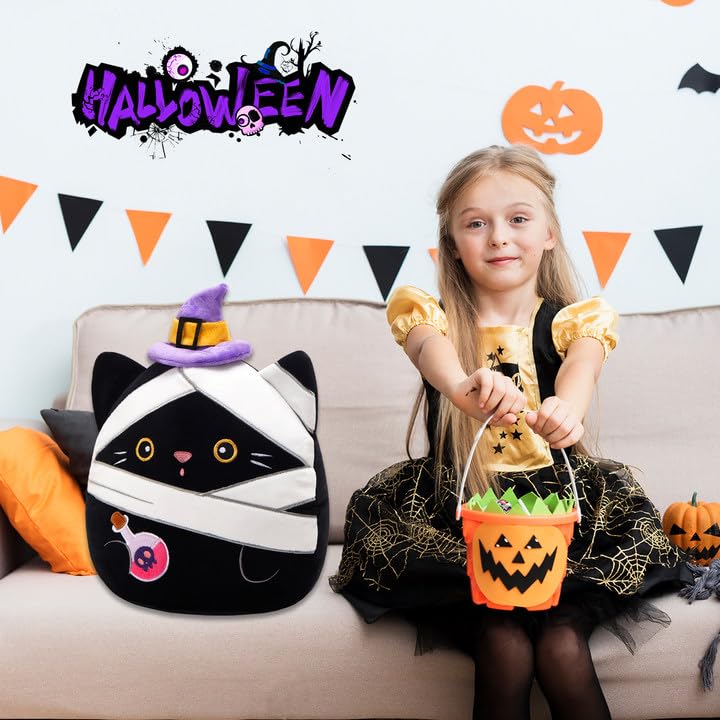 Tanguo Halloween Black Cat Plush Toy- 12'' Animals Halloween Decor Black Cat Stuffed Animal Gift for Kids, Toddlers Home Room Decoration