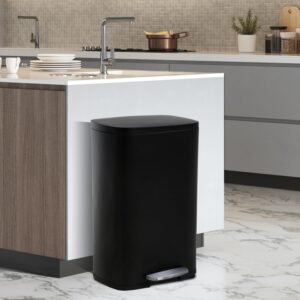 kitchen garbage can 13 gallon trash can,step pedal stainless steel trash can,garbage can tall kitchen can with lid,touchless trash can outdoor trash can for patio,trashcans for kitchens(black)