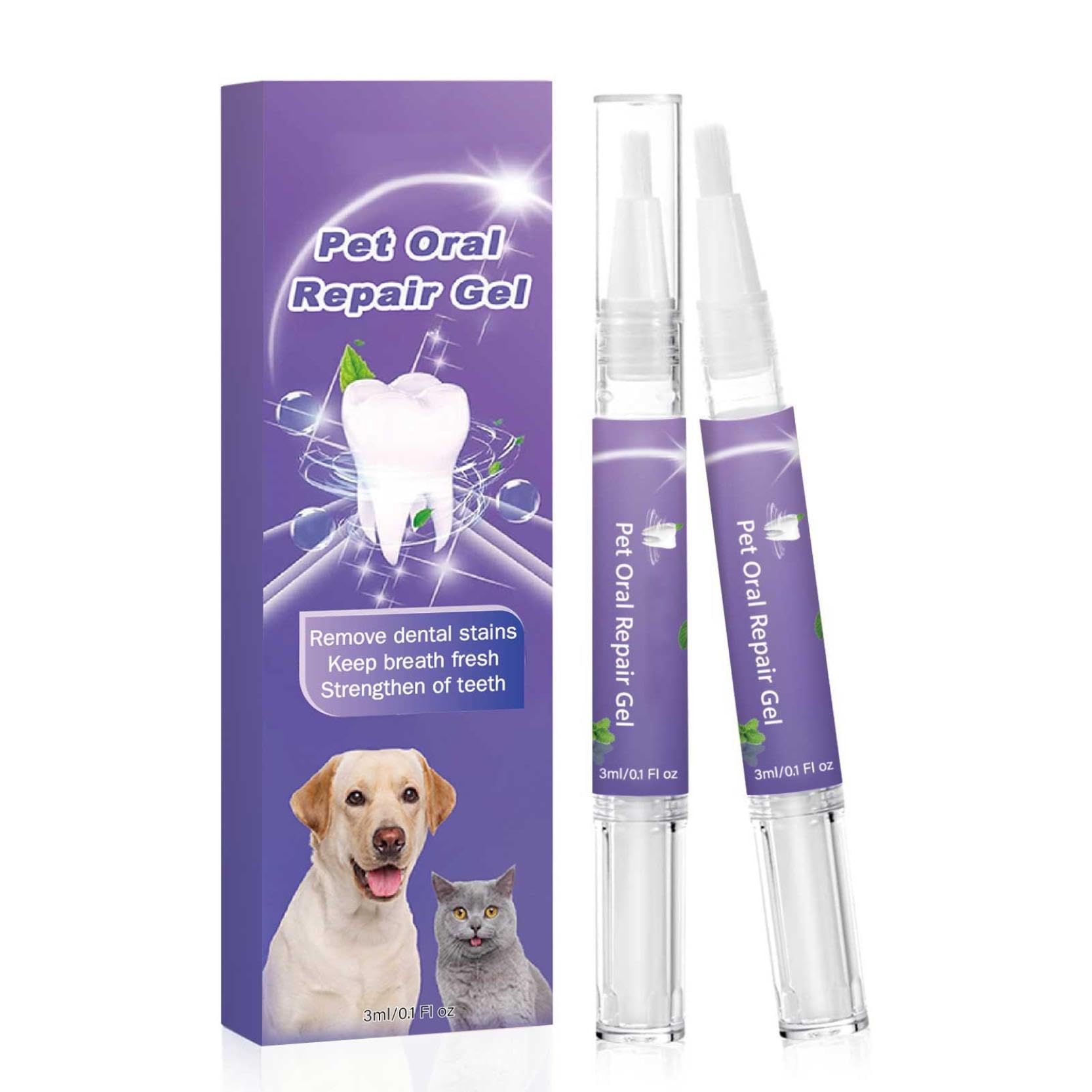 Pet Oral Repair Gel,Pet Oral Restoration Whitening Gel,Pet Teeth Whitening, Pet Breath Freshener Gel Car Cleaner,Eliminate Breath Without Brushing (2Pc)