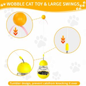 COSOWO Cat Interactive Toys Engaging Wand, Slow Food Treat Dispenser, and Tumbler Design for Indoor Cats Durable, Non-Toxic, Ideal for Exercise and Boredom Relief Gift for Kitten, Yellow