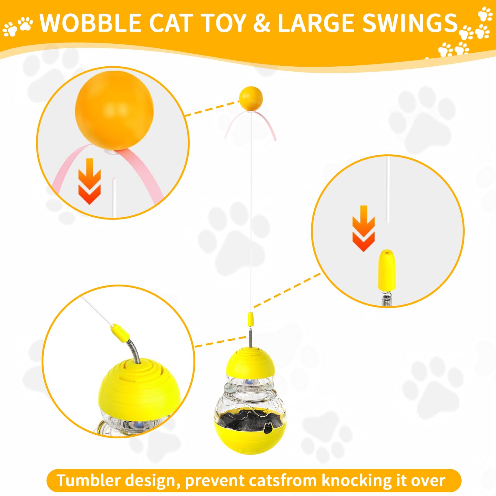 COSOWO Cat Interactive Toys Engaging Wand, Slow Food Treat Dispenser, and Tumbler Design for Indoor Cats Durable, Non-Toxic, Ideal for Exercise and Boredom Relief Gift for Kitten, Yellow