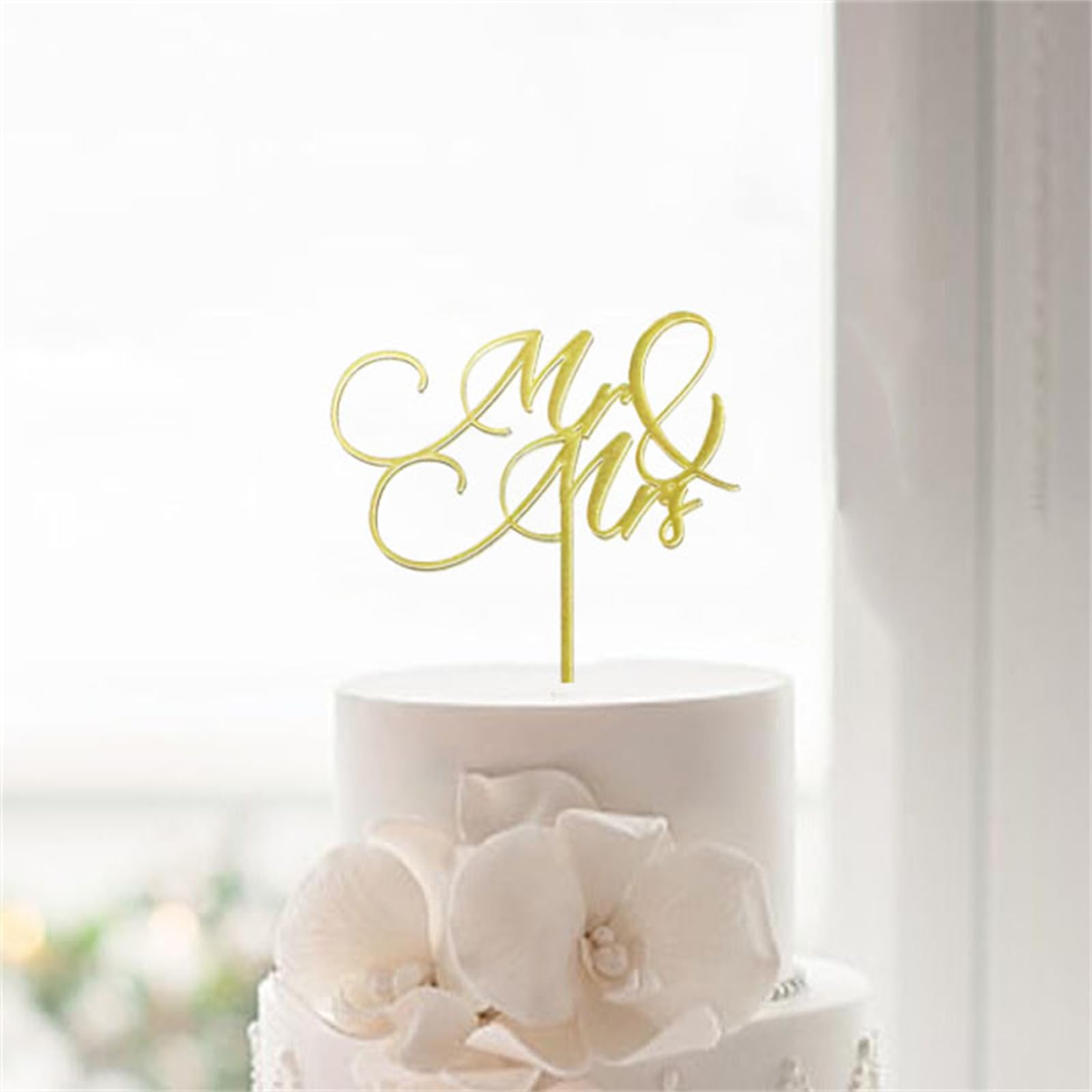 HQKJGSYX Mr and Mrs Cake Toppers Custom Cake Topper Acrylic Wedding Cake Toppers Gold Cake Pick for Bride Shower Anniversary Celebration Engagement Birthday Party Decorations Supplies