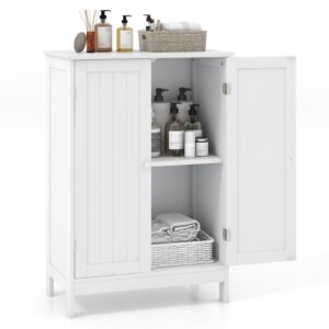 becomfort bathroom storage cabinet, freestanding floor cabinet with double doors & adjustable shelf, modern home furniture, bathroom organizers and storage for living room, entryway, kitchen (white)