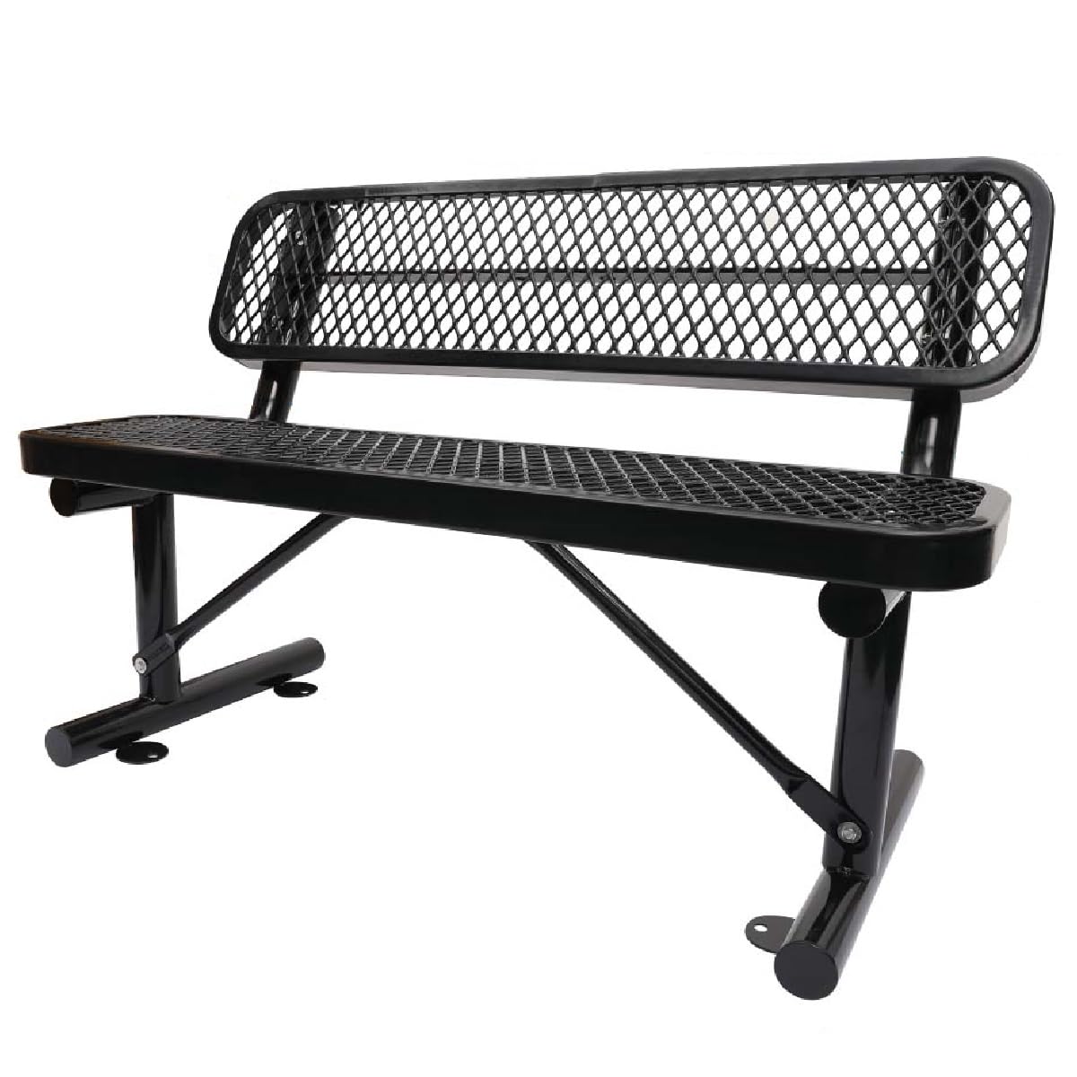 phyfalip 4 ft. Outdoor Steel Bench Patio Porch Furniture with Backrest for Lawn, Yard, Porch, Garden Work, Entryway, Black