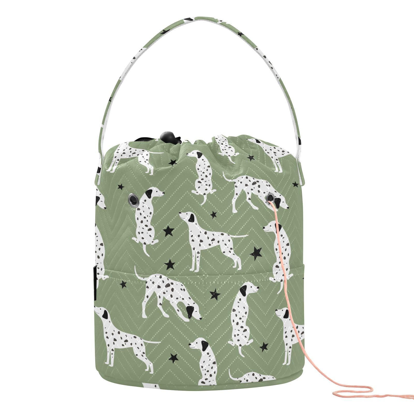 Cute Dalmatian Dog Crochet Bag Yarn Storage Bag Portable Knitting Bag Crochet Tote with Pocket for Women Mom Crochet Knitting Accessories Suppliers