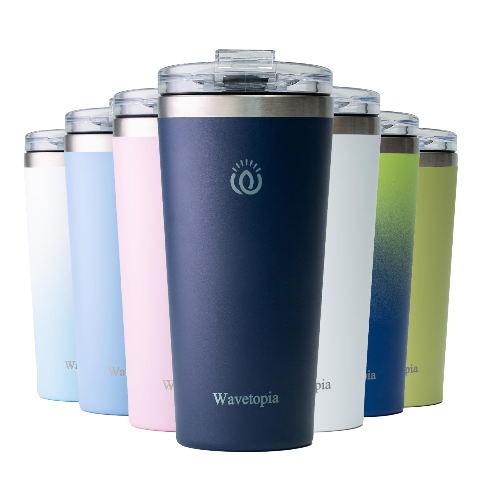 WAVETOPIA Insulated Coffee Mug with Lid, Reusable Stainless Steel Travel Coffee Cup, 16 Oz Double Wall Vacuum Spill Proof Tumbler Cups for Men and Women Hot & Cold Drinks（Aegean）