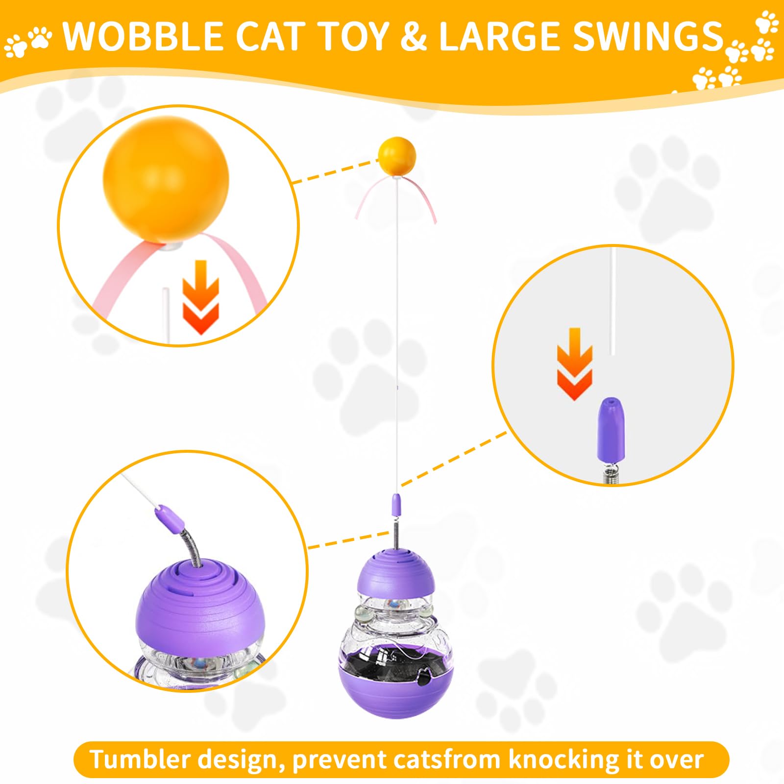 COSOWO Cat Interactive Toys Engaging Wand, Slow Food Treat Dispenser, and Tumbler Design for Indoor Cats Durable, Non-Toxic, Ideal for Exercise and Boredom Relief Gift for Kitten, Purple