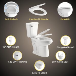 19 Inch High Toilet, Los Flexi ADA & Elongated Extra Tall Toilet for Seniors, Comfort Height Two-Piece Toilet With Soft-Close Seat,12” Rough-In, S-Trap, Siphonic Flush 1.28 GPF