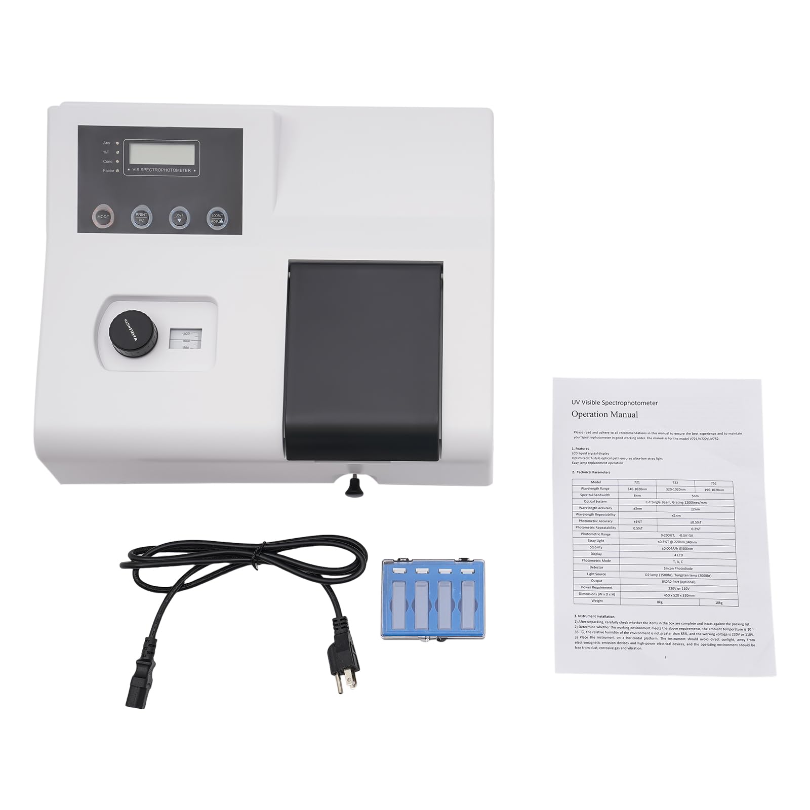 Spectrophotometer 6Nm 721 Digital Spectrophotometer Lab Spectrophotometer Visible Wavelength Range 350-1020Nm Wave Digital Lab Spectrophotometer Equipment