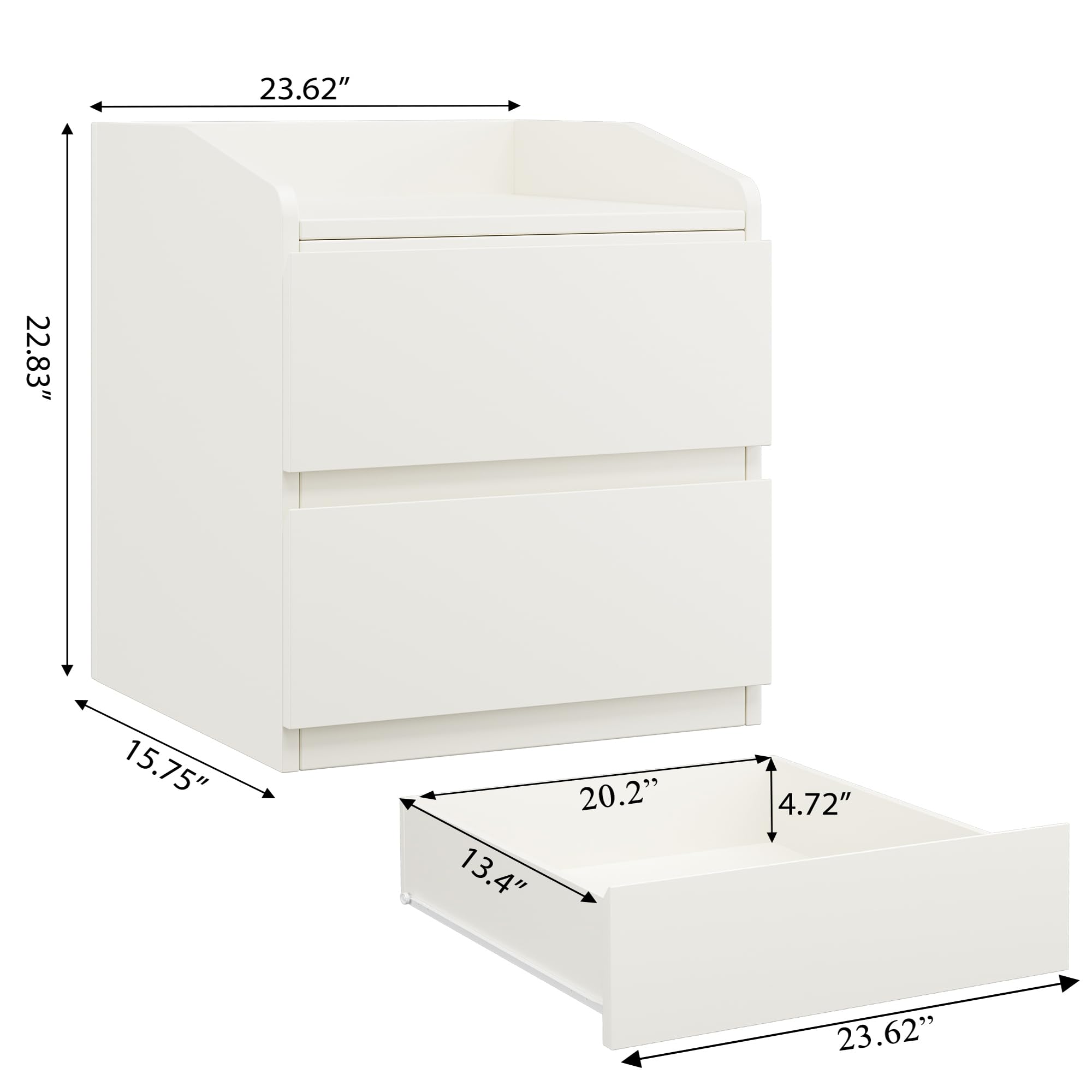 IDEALHOUSE Nightstand with Drawers Bedside Table White End Table Modern Bed Side Table 2 Drawers Night Stand Drom Side Table Curved with Handle Free Design for Living Room