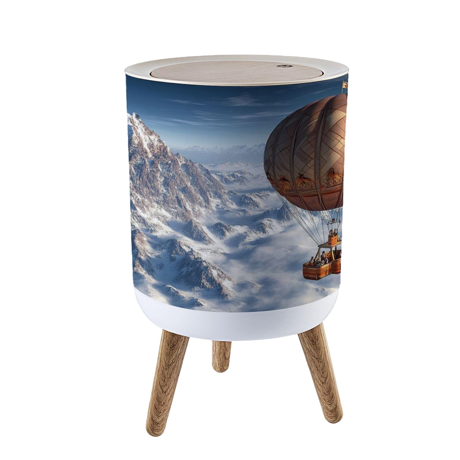 LGCZNWDFHTZ Small Trash Can with Lid Fantasy hot air Balloon Snow Covered Mountains Garbage Bin Pet Proof Waste Basket for Kitchen Bathroom Office Bedroom Decorative 1.8 Gallon