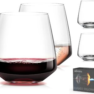 Stemless Wine Glasses Set of 4-13.5oz，Hand Blown Red White Wine Glasses - Unique gifts for him/her for Birthday, Wedding, Christmas, father's day, anniversary