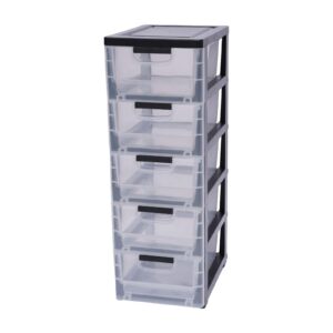 large storage cabinet,5 tiers plastic storage drawer cabinet organizer storage box stackable movable -transparent