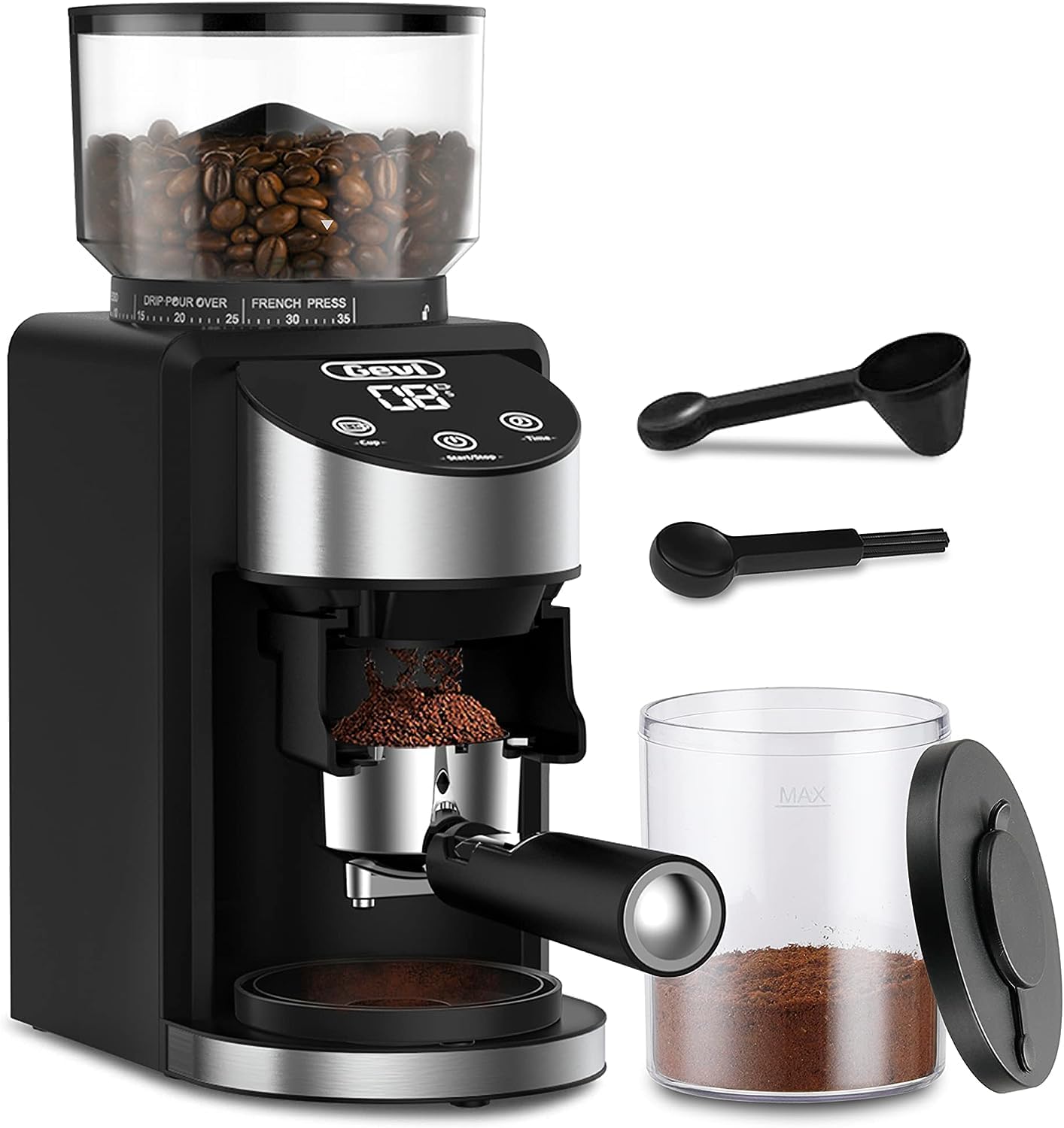 Gevi Espresso Machine 20 Bar High Pressure,Compact Espresso Maker with Milk Frother Steam Wand, Burr Coffee Grinder, Adjustable Burr Mill with 35 Precise Grind Settings, Electric Coffee Grinder