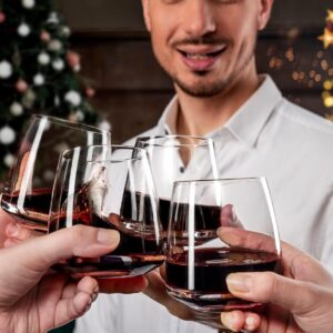 Stemless Wine Glasses Set of 4-13.5oz，Hand Blown Red White Wine Glasses - Unique gifts for him/her for Birthday, Wedding, Christmas, father's day, anniversary