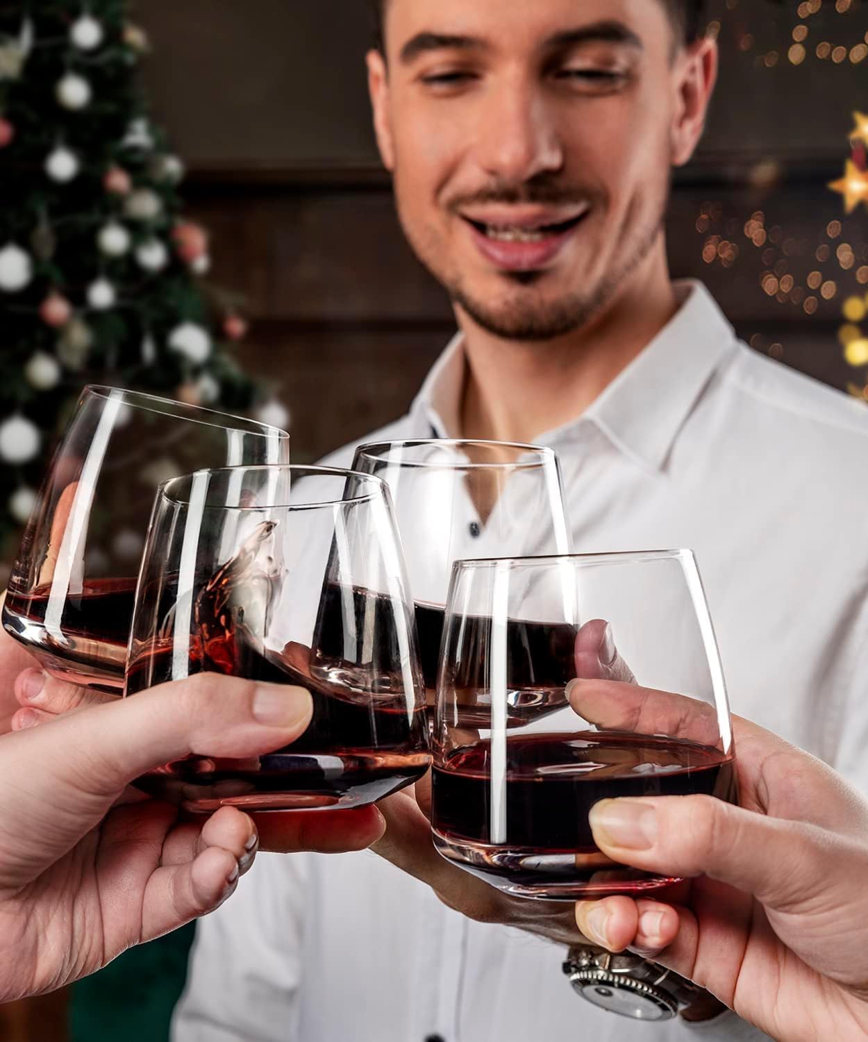 Stemless Wine Glasses Set of 4-13.5oz，Hand Blown Red White Wine Glasses - Unique gifts for him/her for Birthday, Wedding, Christmas, father's day, anniversary