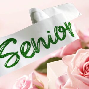 4Pcs White Senior Sash 2025 Satin with Green Glitter Letters - Senior Cheerleader 2025 Sash - 2025 Graduation Celebrations Sashes - Senior Cheer Sash - Class Competition Sashes - White Green