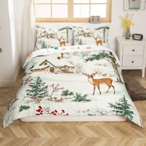 feelyou christmas deer elk duvet cover set merry christmas pine tree bedding set twin size for boys girls bedroom bed decor winter christmas xmas comforter cover xmas quilt cover for all season