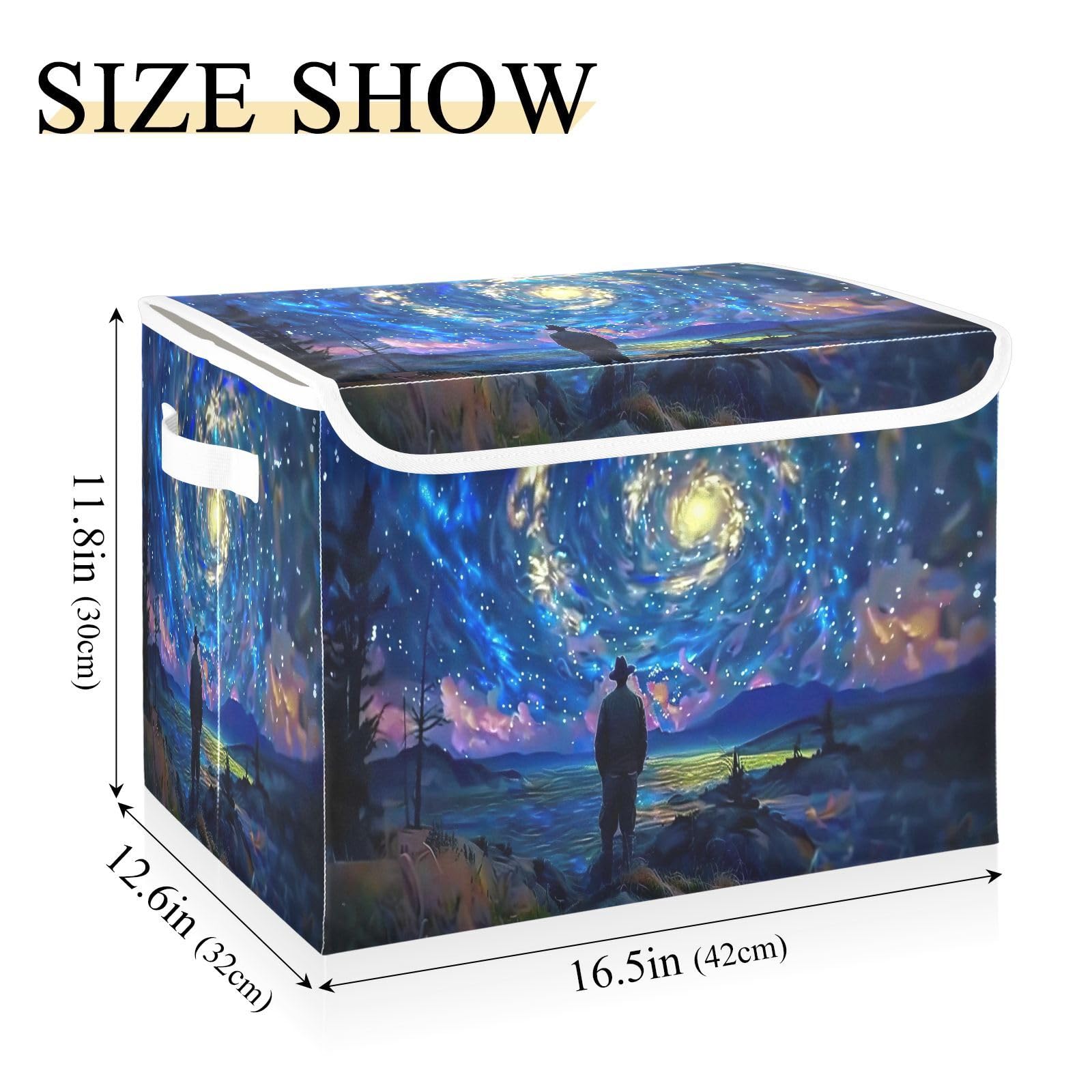 Romantic Spiral Starry Night Fabric Storage Bin with Lid Storage Bins for Shelves