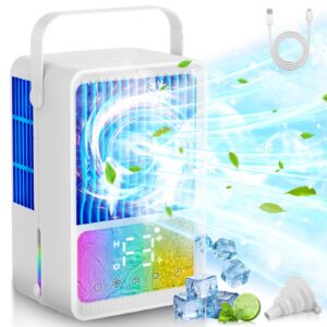 portable air conditioner, 4 in 1 evaporative air cooler with 600ml water tank, 1-8 h timing touch screen portable air cooler, personal desktop cooling fan for car home camping room