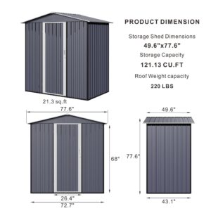 Bathenum 6FT x 4FT Outdoor Storage Shed, Waterproof Metal Tool Sheds, Large Storage Garden Sheds with Lockable Door, Sloping Roof and Vent for Backyard Garden Patio Lawn, Gray