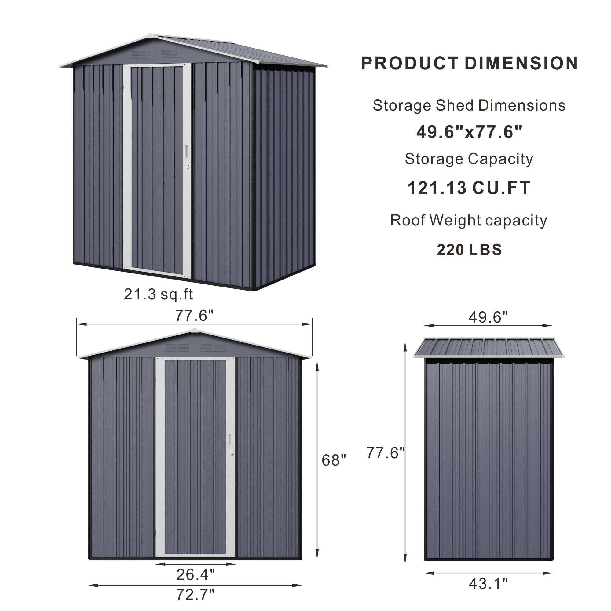 Bathenum 6FT x 4FT Outdoor Storage Shed, Waterproof Metal Tool Sheds, Large Storage Garden Sheds with Lockable Door, Sloping Roof and Vent for Backyard Garden Patio Lawn, Gray