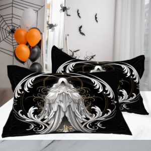 DiuuDi White Ghost Duvet Cover Twin Size 3D Printed Black Duvet Cover Set Hands Together Golden Decoration Bedding Set Home Decoration Comforter Cover Cozy Quilt Cover with 2 Pillowcases